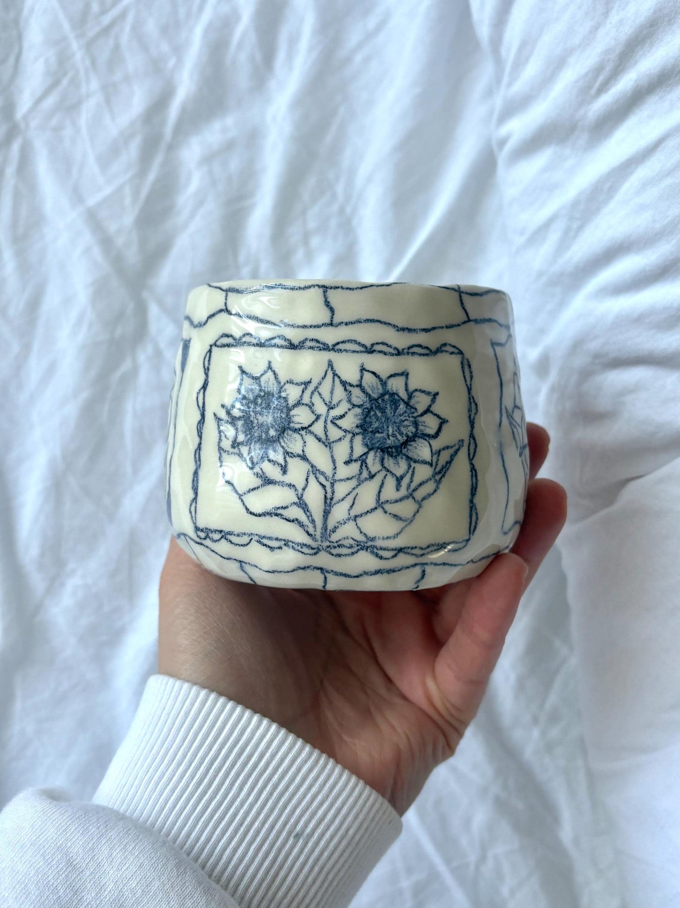 Crayons Blue Floral Ceramic Mug