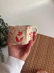 Heart-Shaped Red Floral Mug