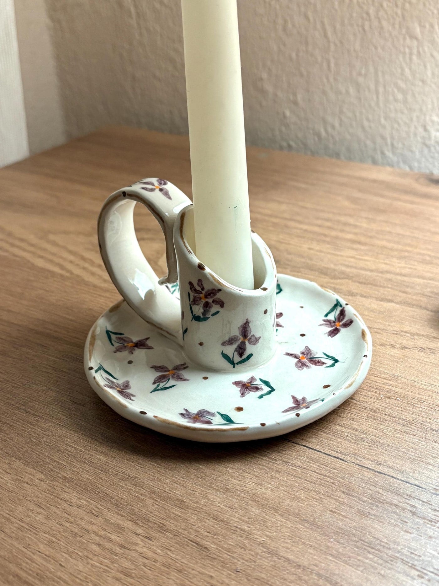 Purple Floral Candlestick Holder