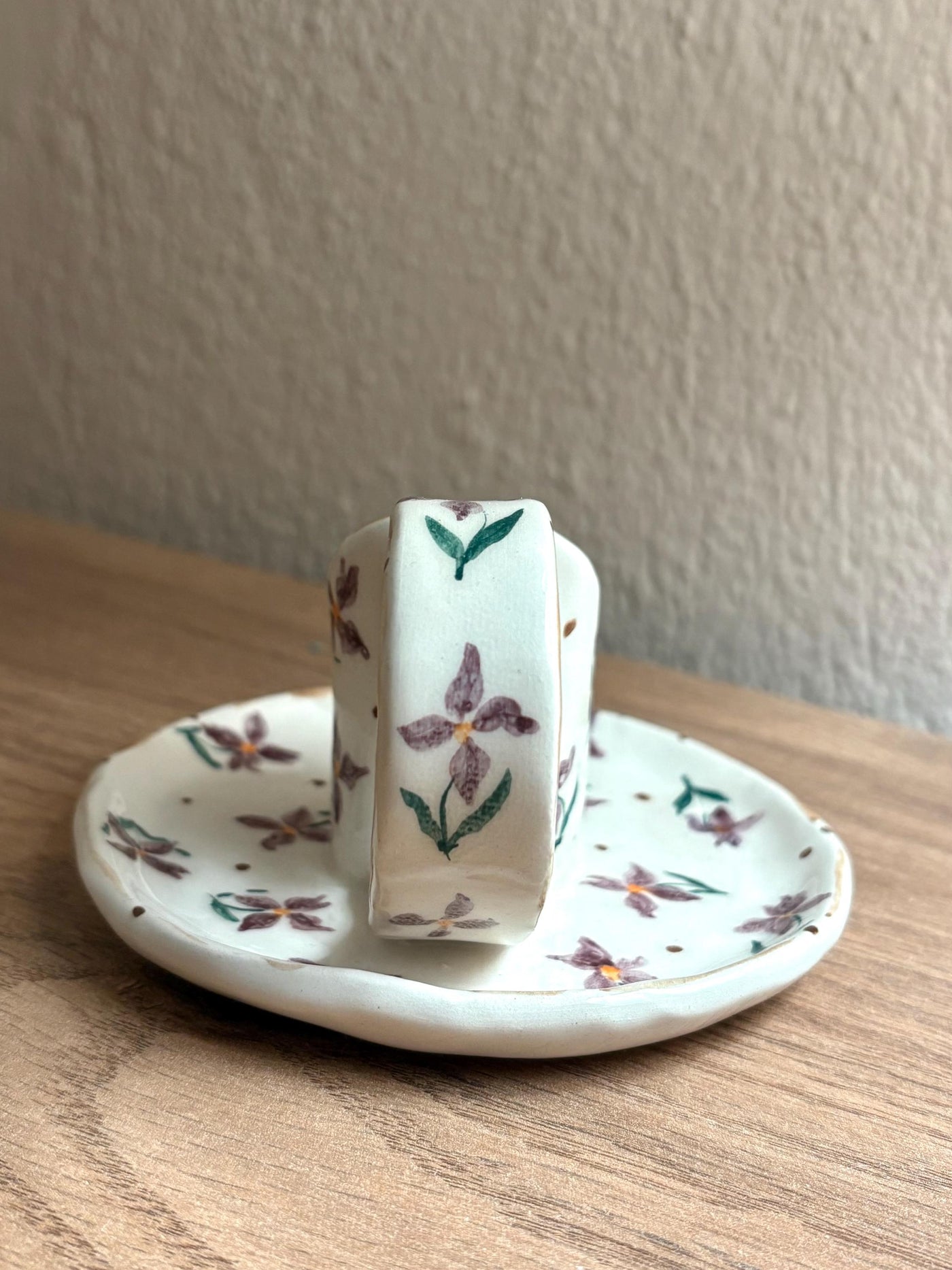 Purple Floral Candlestick Holder