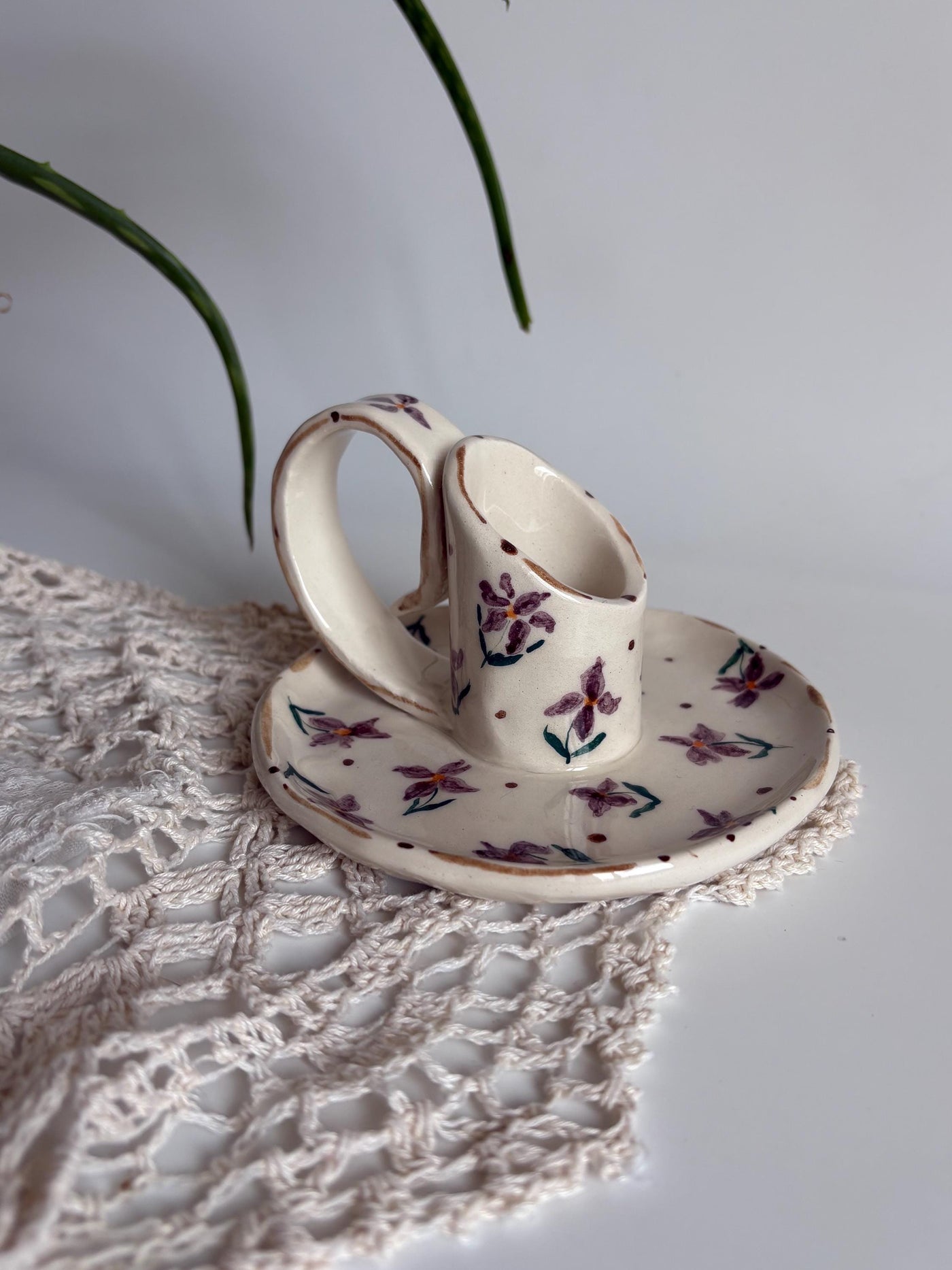 Purple Floral Candlestick Holder