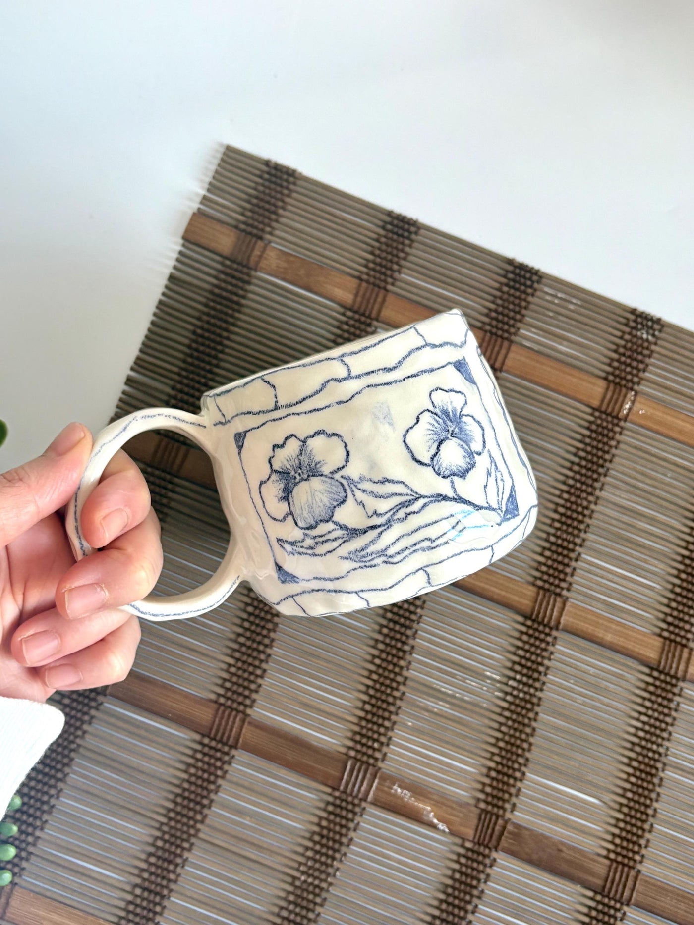 Crayons Blue Floral Ceramic Mug