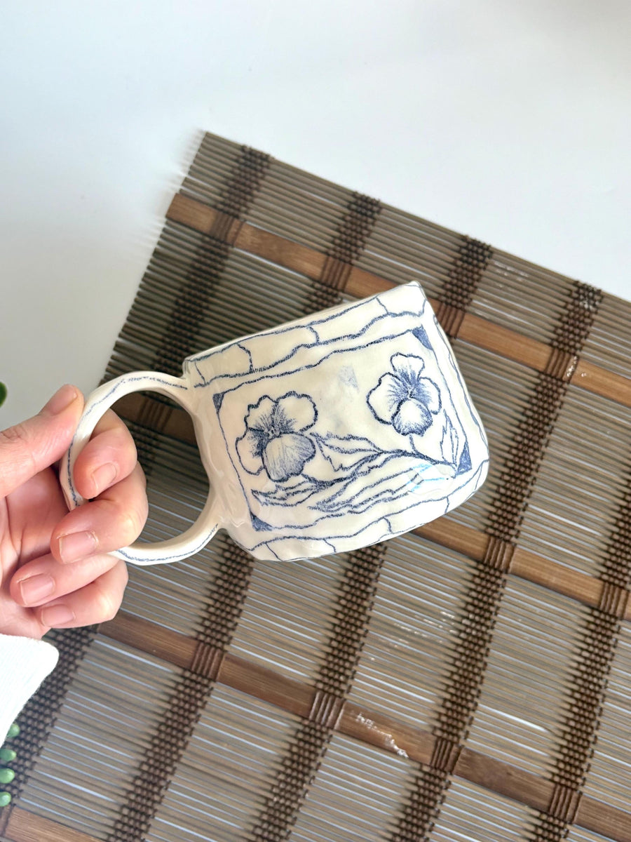 Crayons Blue Floral Ceramic Mug