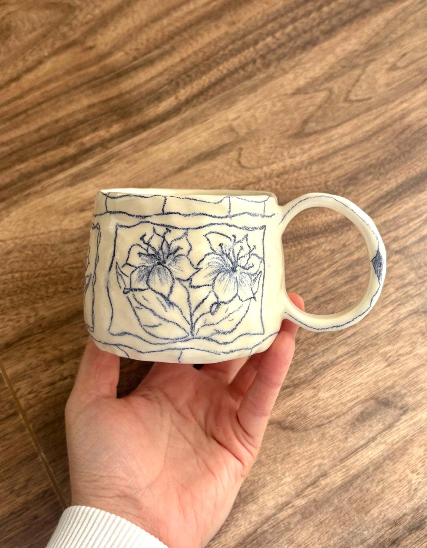 Crayons Blue Floral Ceramic Mug