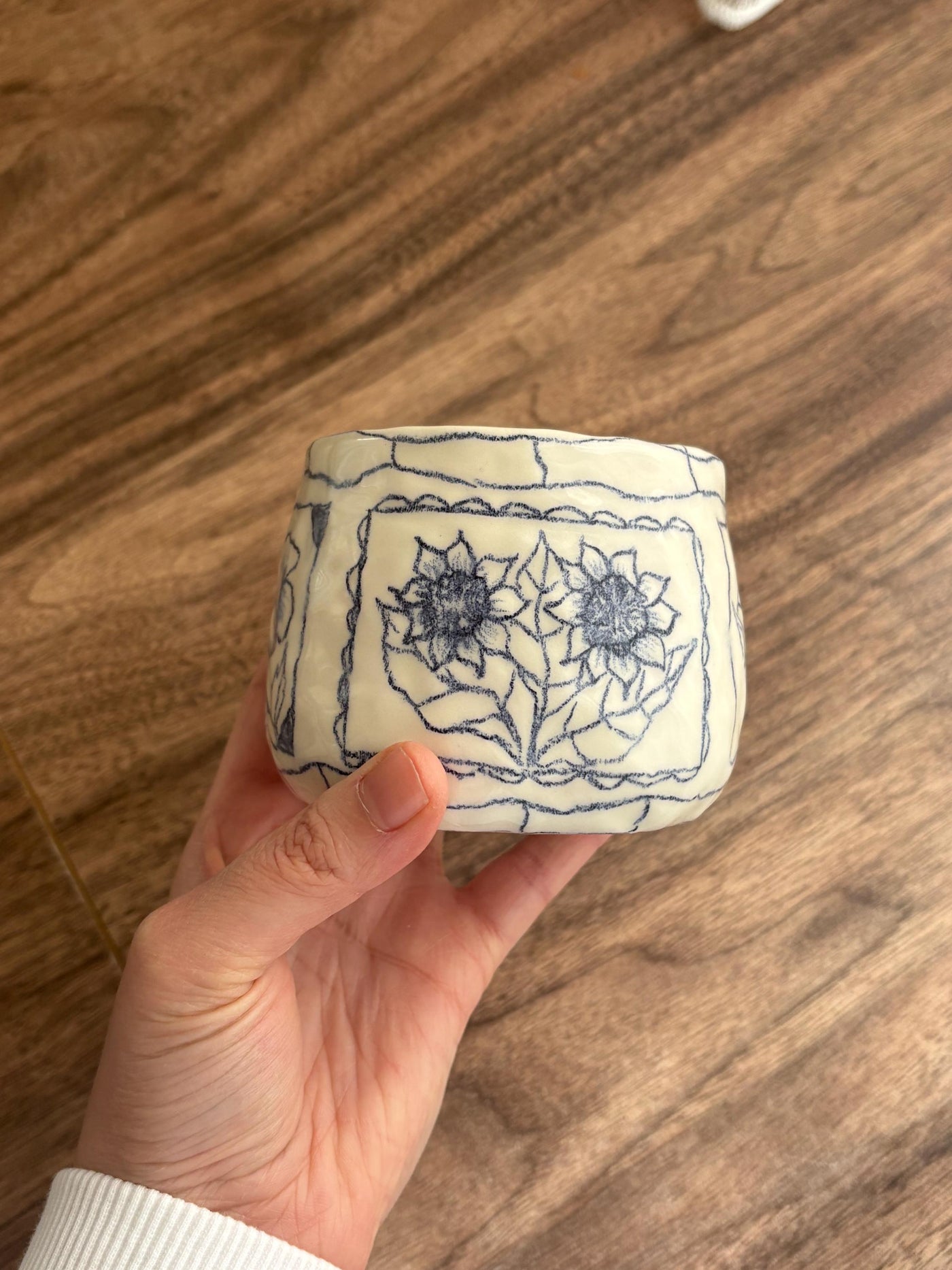 Crayons Blue Floral Ceramic Mug
