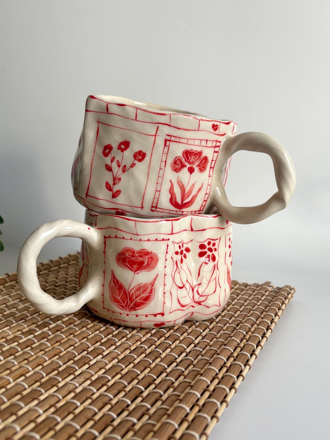 Heart-Shaped Red Floral Mug