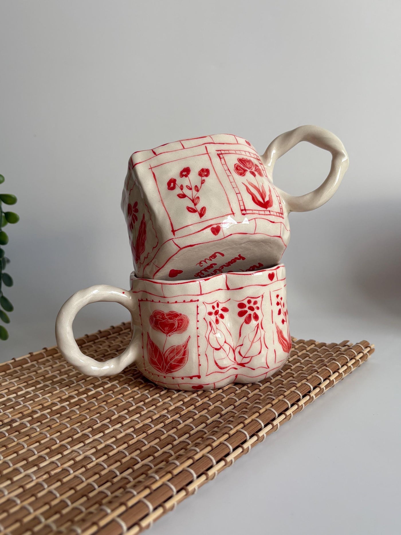 Heart-Shaped Red Floral Mug