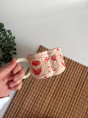 Heart-Shaped Red Floral Mug