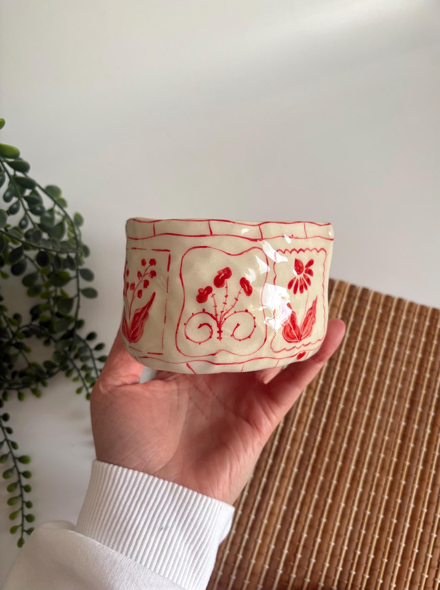 Heart-Shaped Red Floral Mug