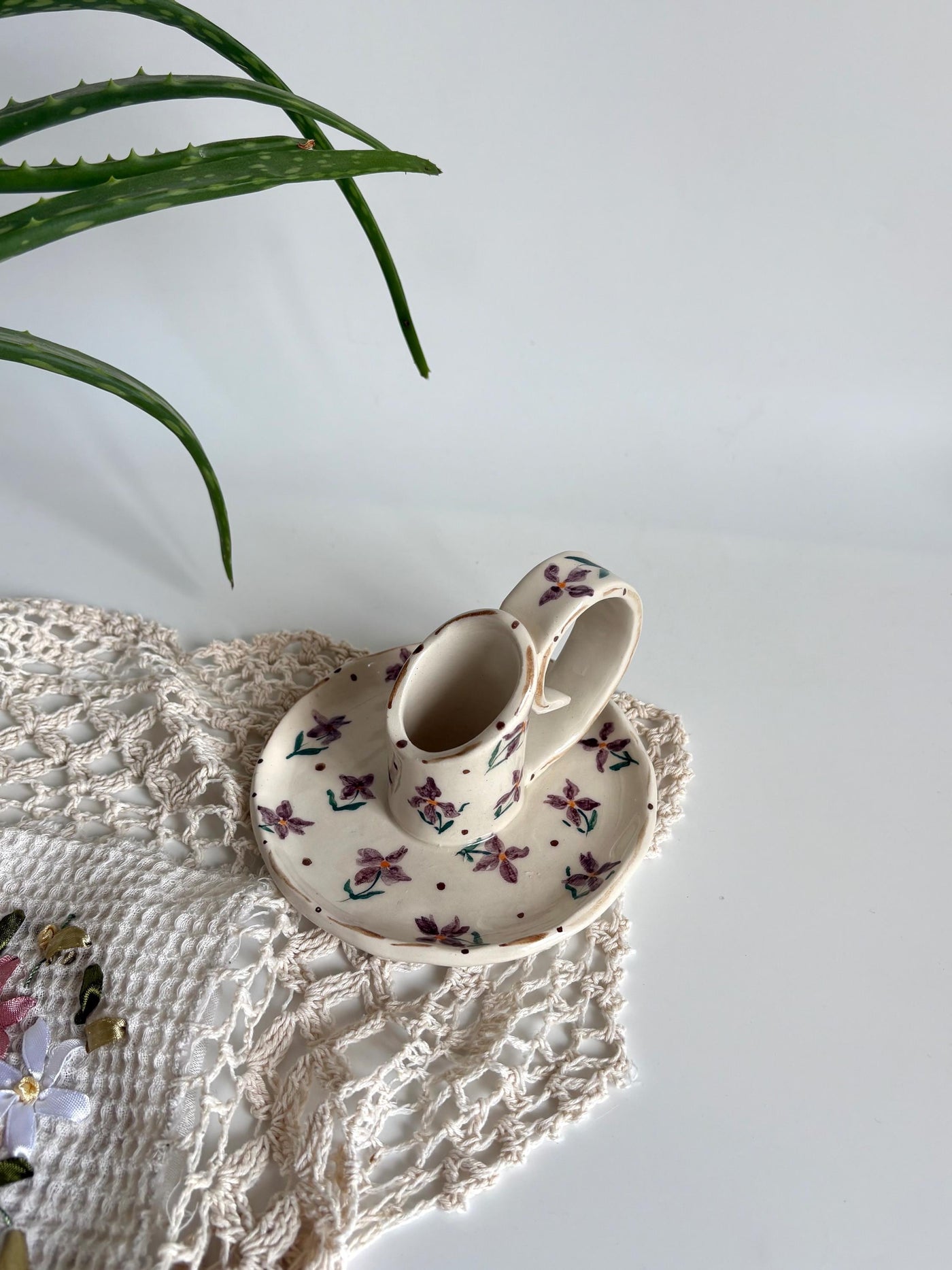 Purple Floral Candlestick Holder