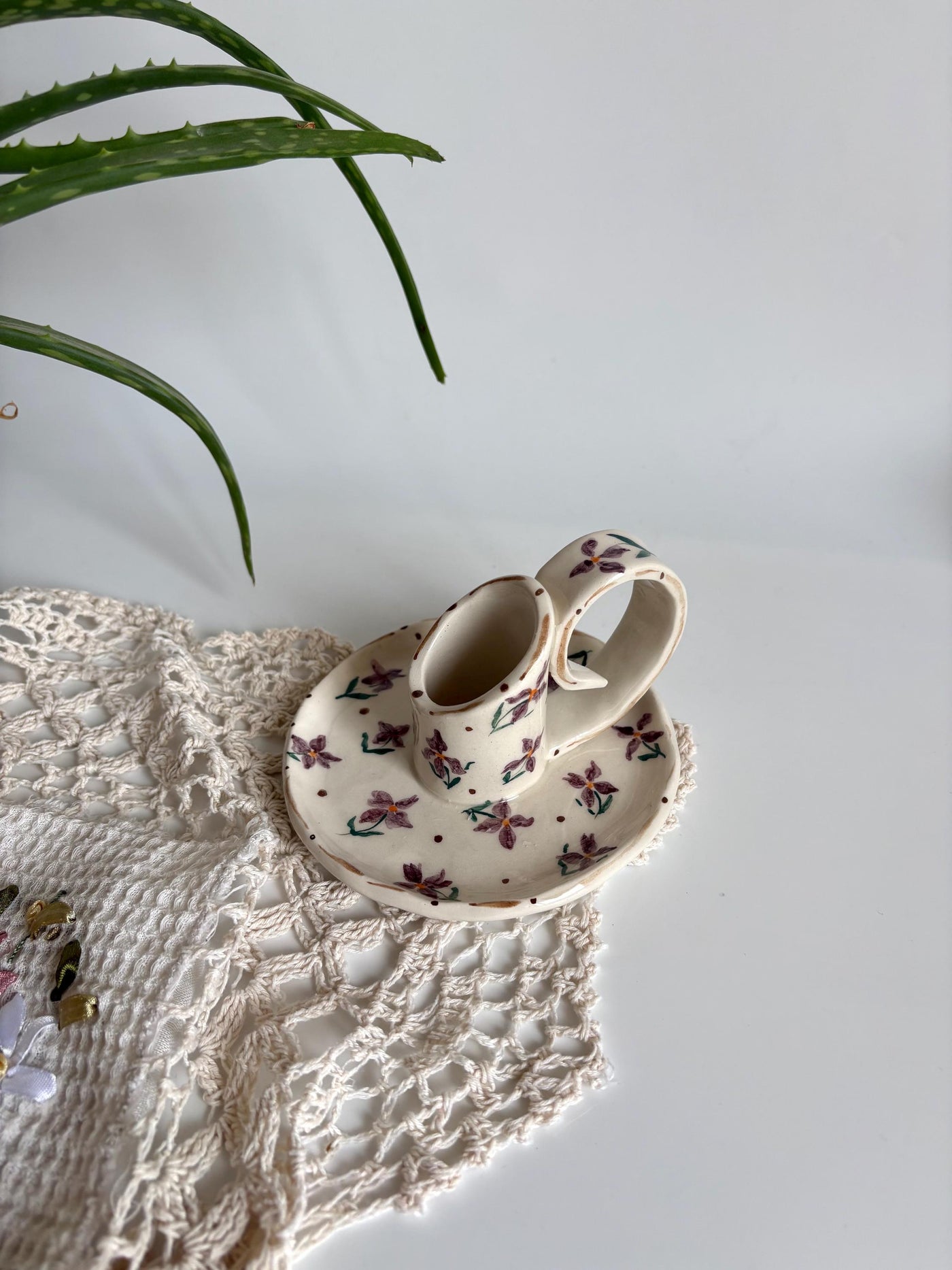 Purple Floral Candlestick Holder