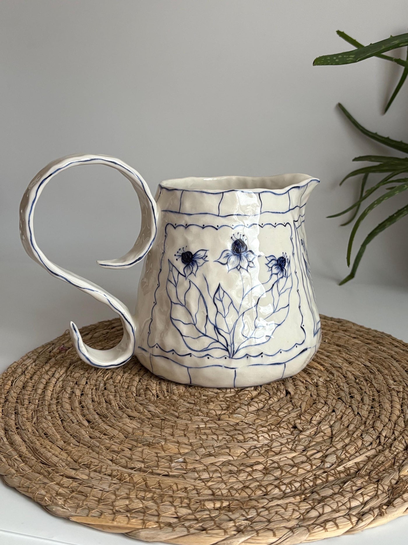 Blue Floral Pitcher
