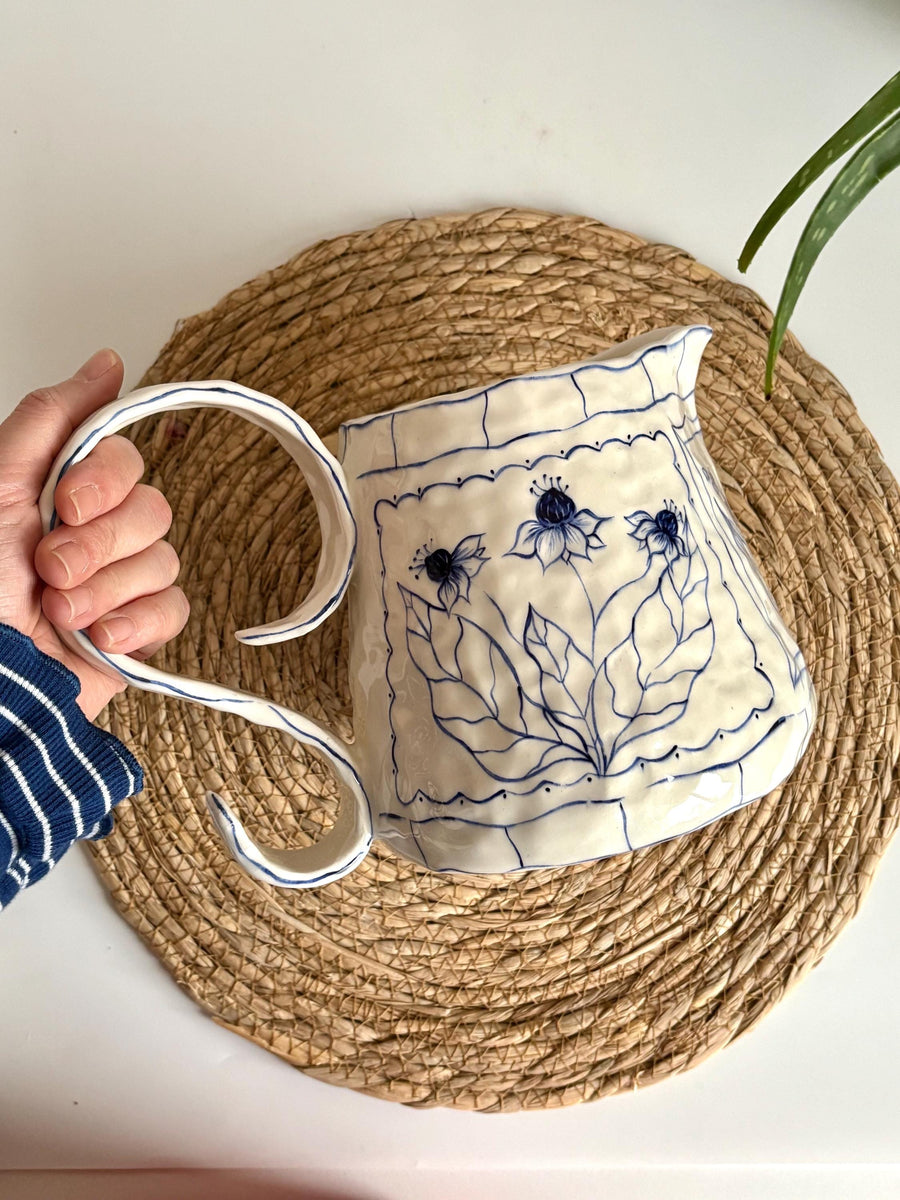 Blue Floral Pitcher