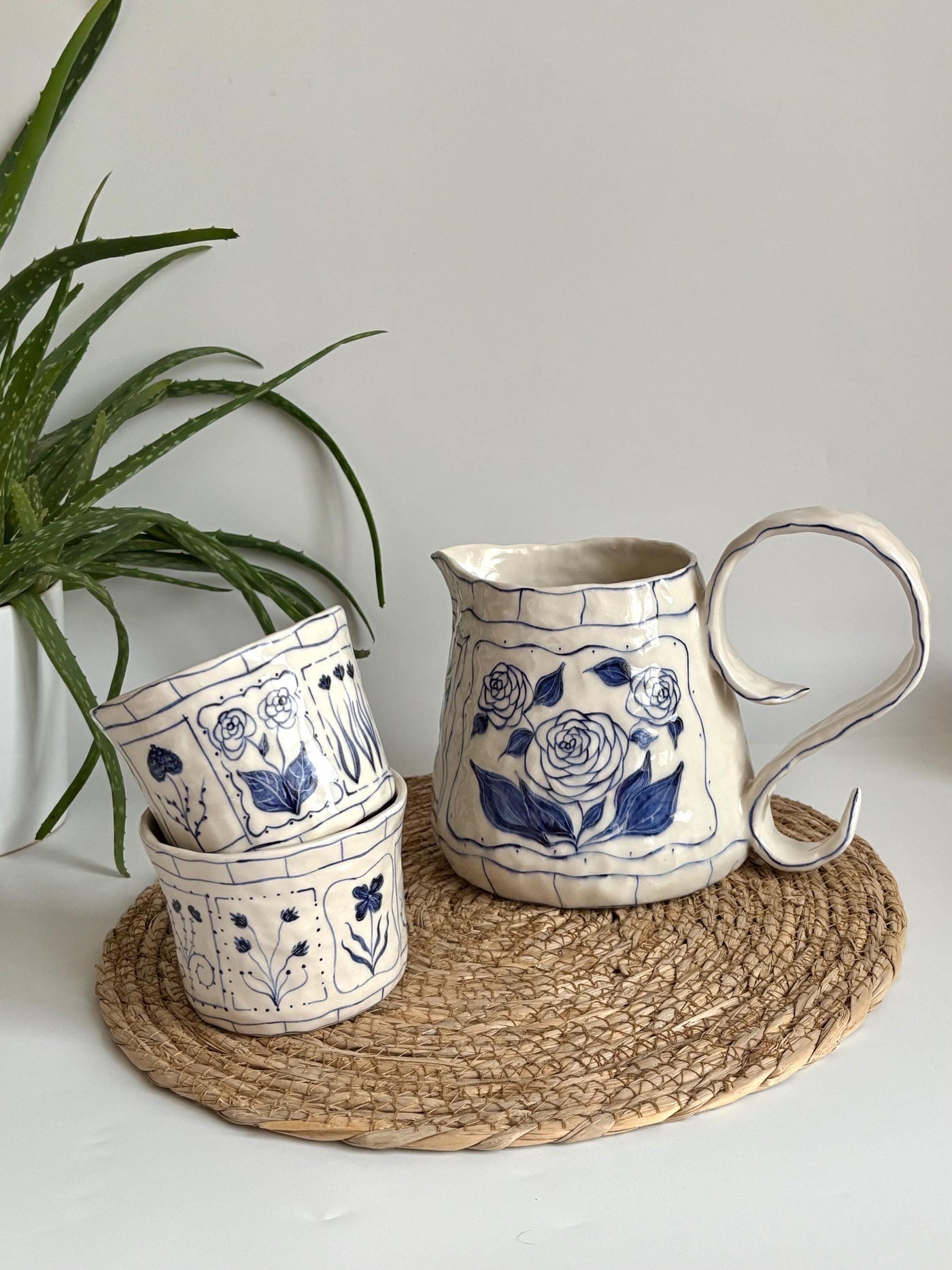 Blue Floral Pitcher