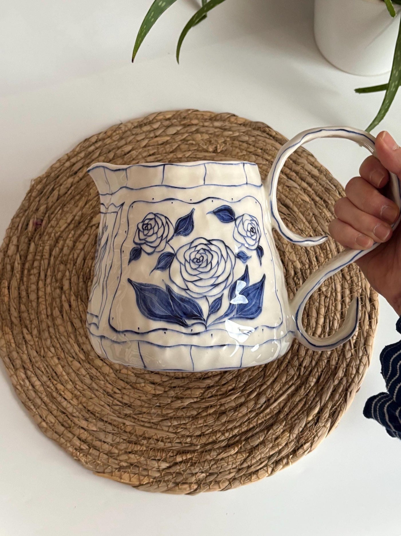 Blue Floral Pitcher