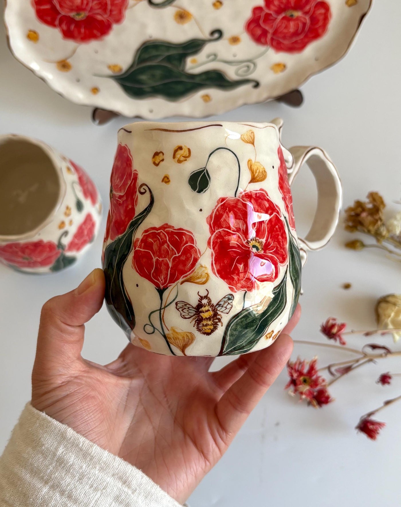 Bumblebee and Red Poppy Mug