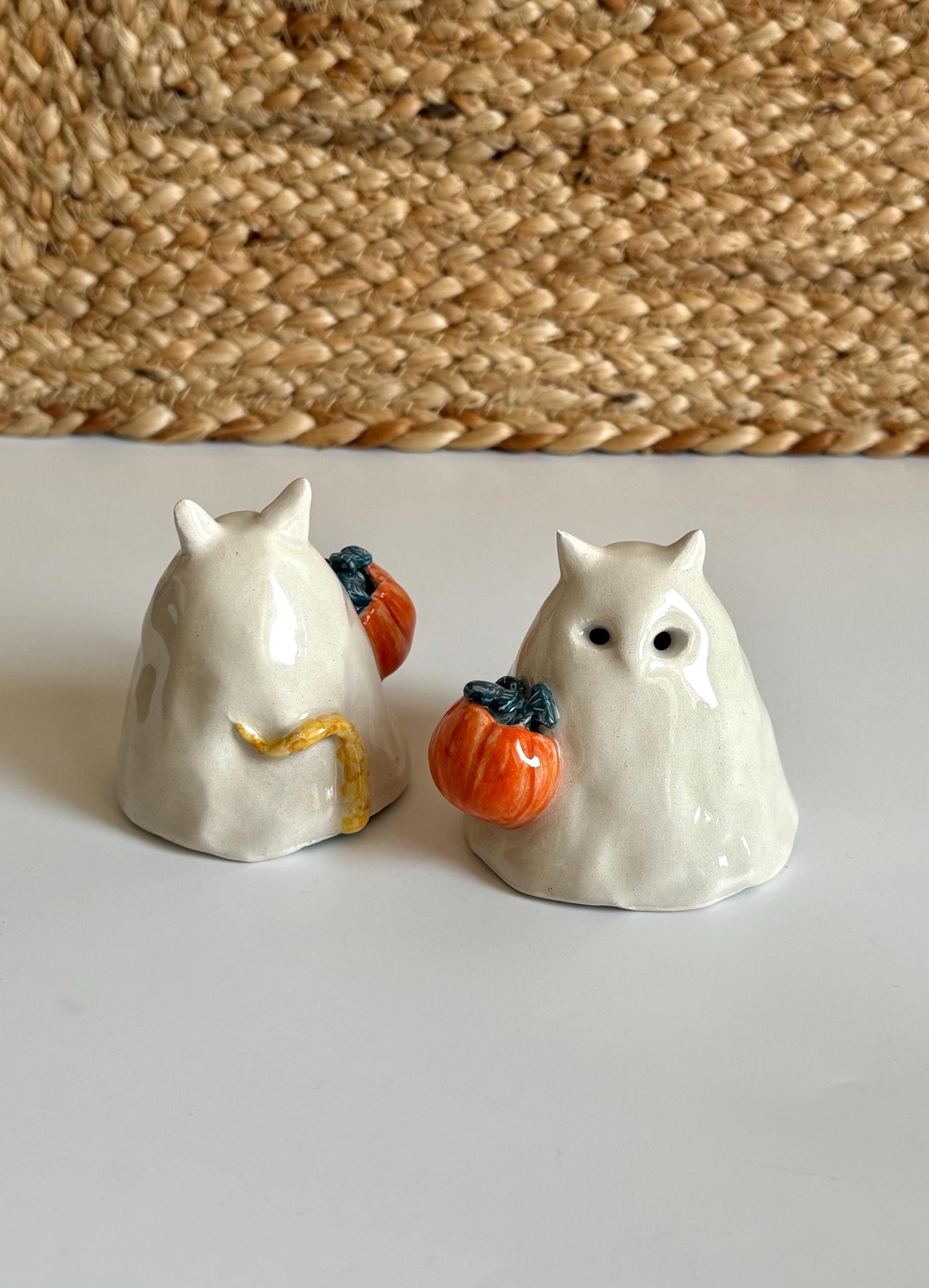 Cat Ghost with Pumpkin Basket Incense Holder