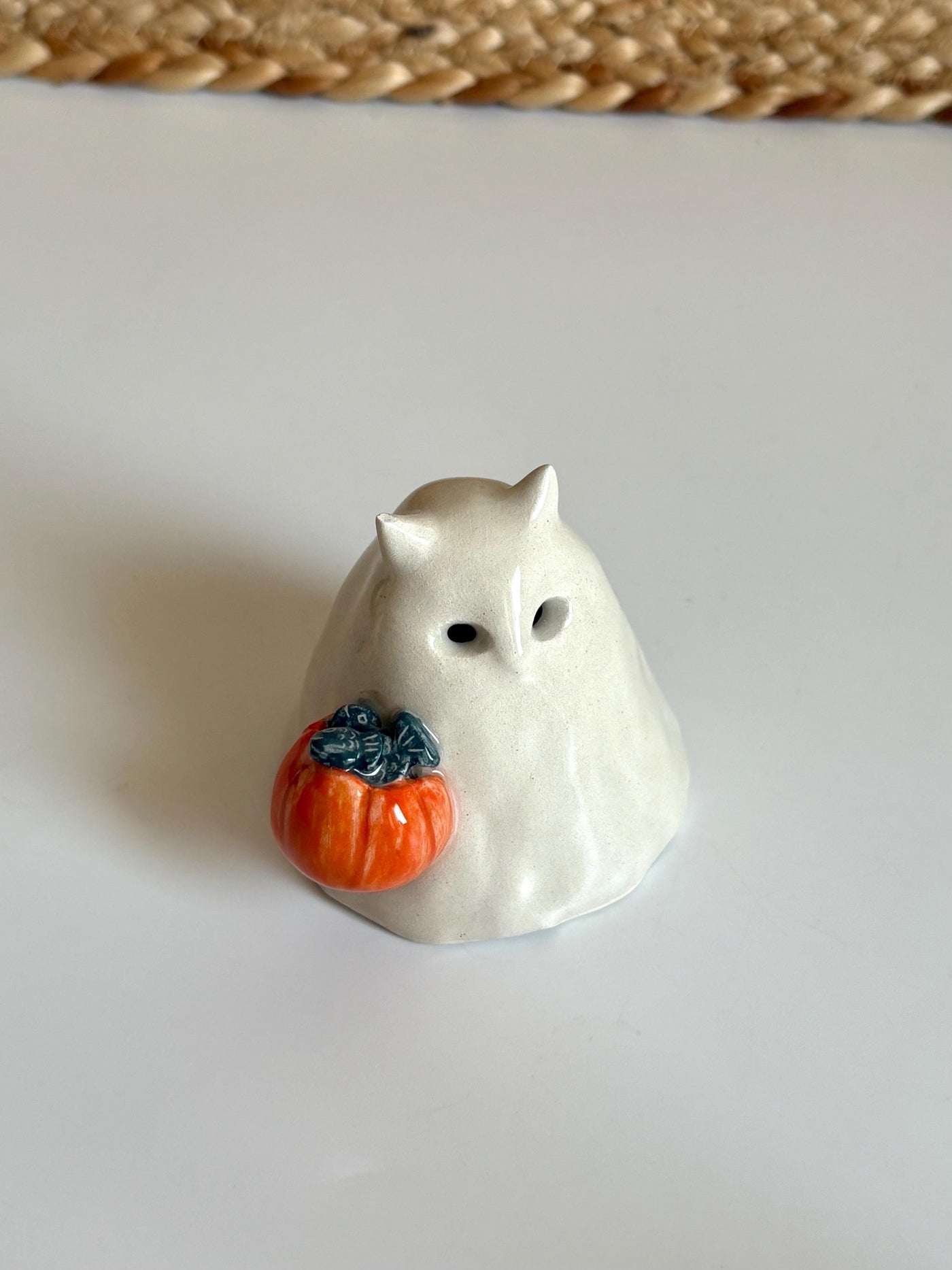 Cat Ghost with Pumpkin Basket Incense Holder