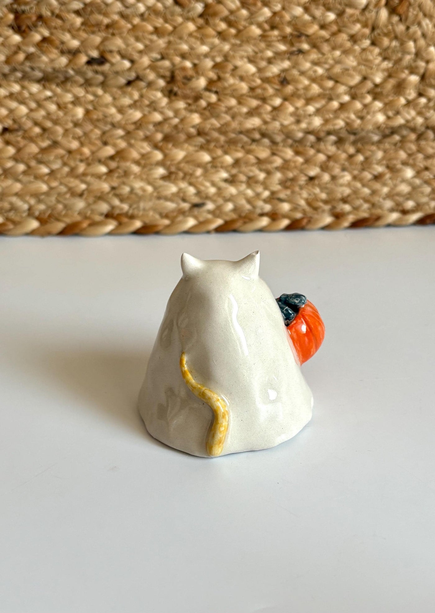 Cat Ghost with Pumpkin Basket Incense Holder