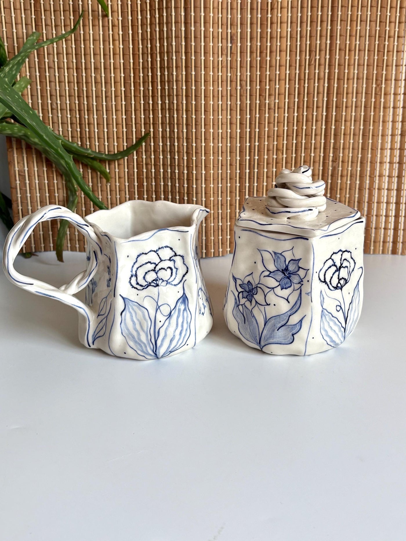 Blue Floral Creamer & Sugar Bowl Set
