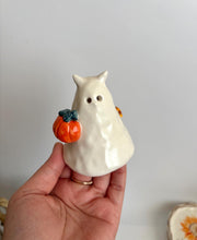 Cat Ghost with Pumpkin Basket Incense Holder