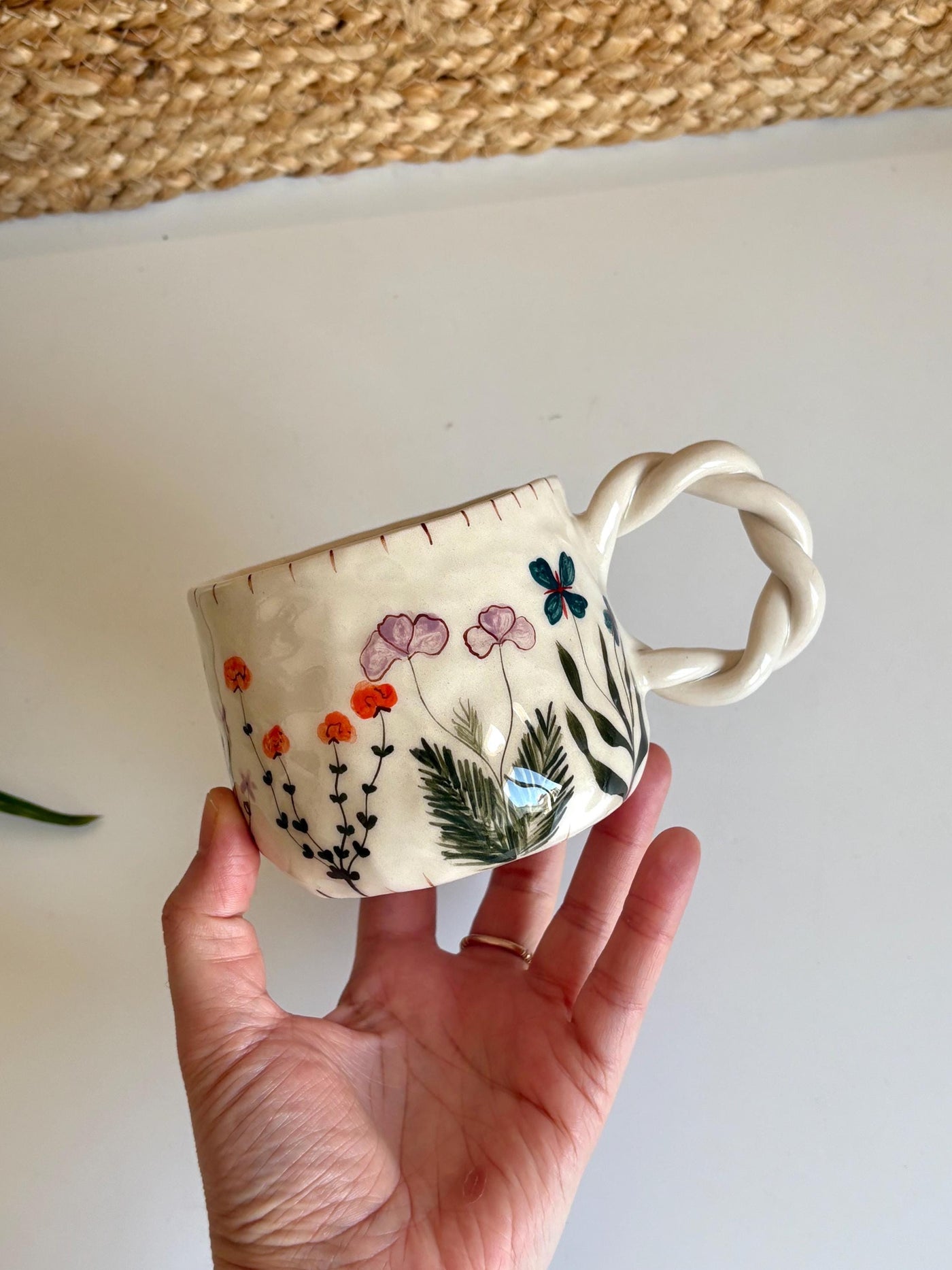 Wildflower Twisted Handle Mug