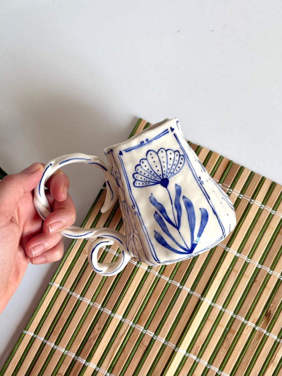 Unique Blue Flower Coffee Mug