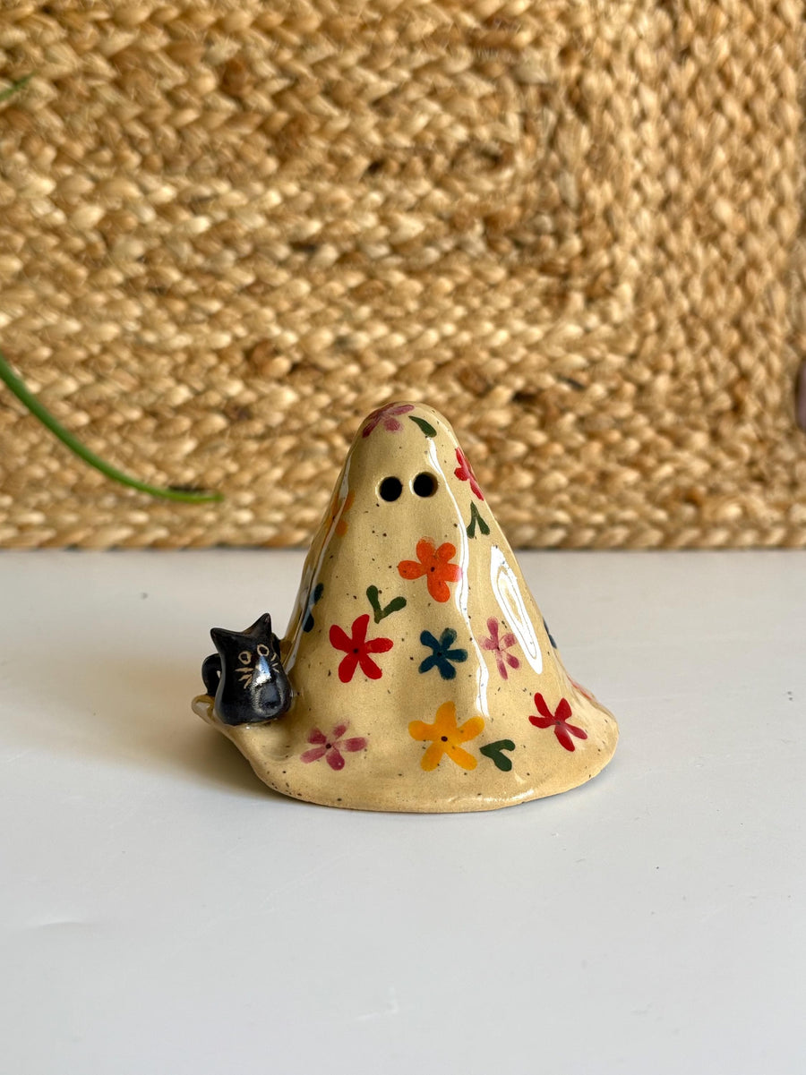 Ghost with Black Cat Incense Holder,