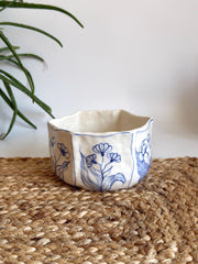 Rustic Blue Floral Hexagon Bowl