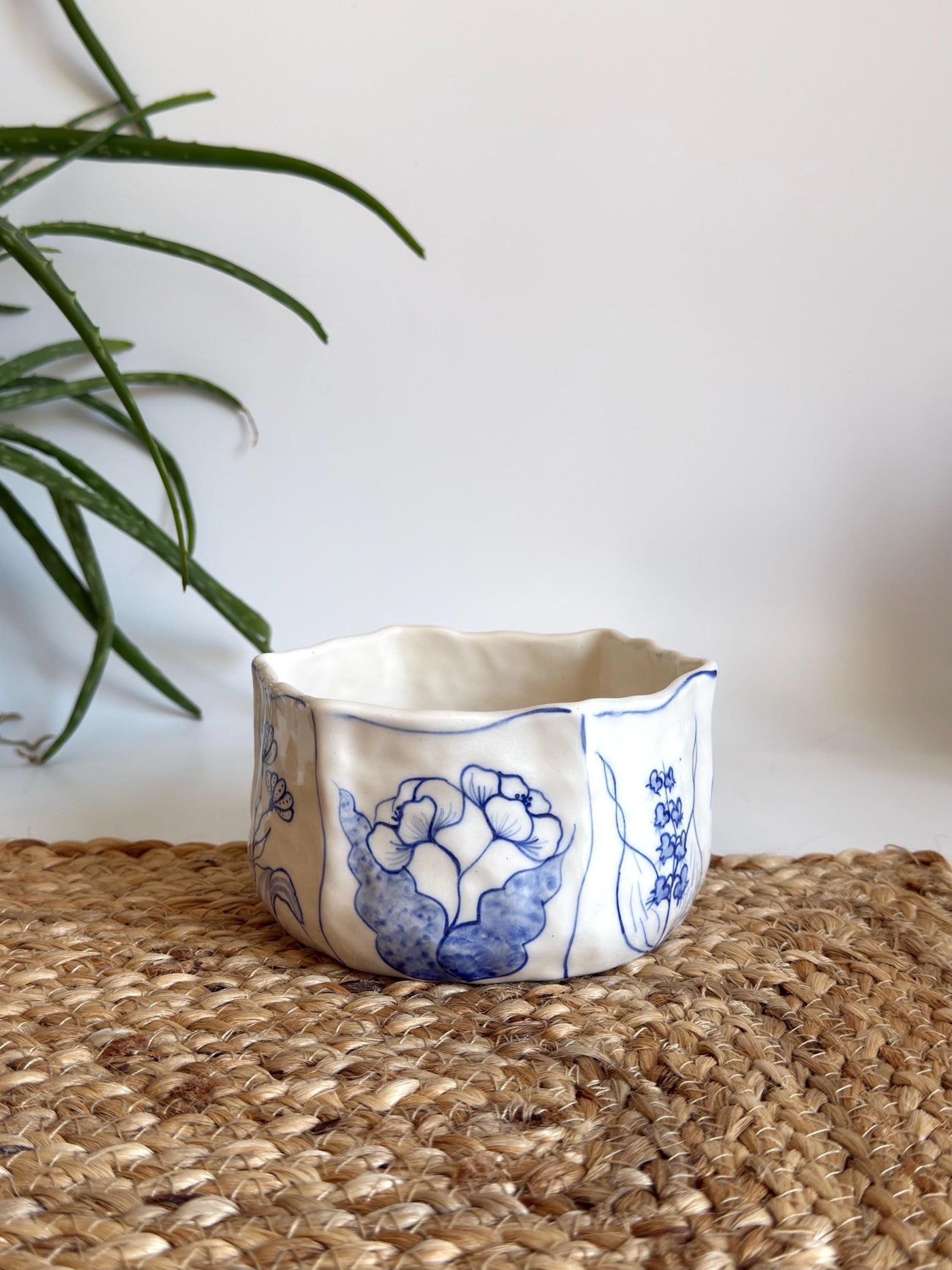 Rustic Blue Floral Hexagon Bowl