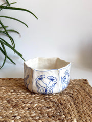 Rustic Blue Floral Hexagon Bowl