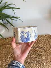 Rustic Blue Floral Hexagon Bowl