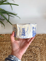 Rustic Blue Floral Hexagon Bowl
