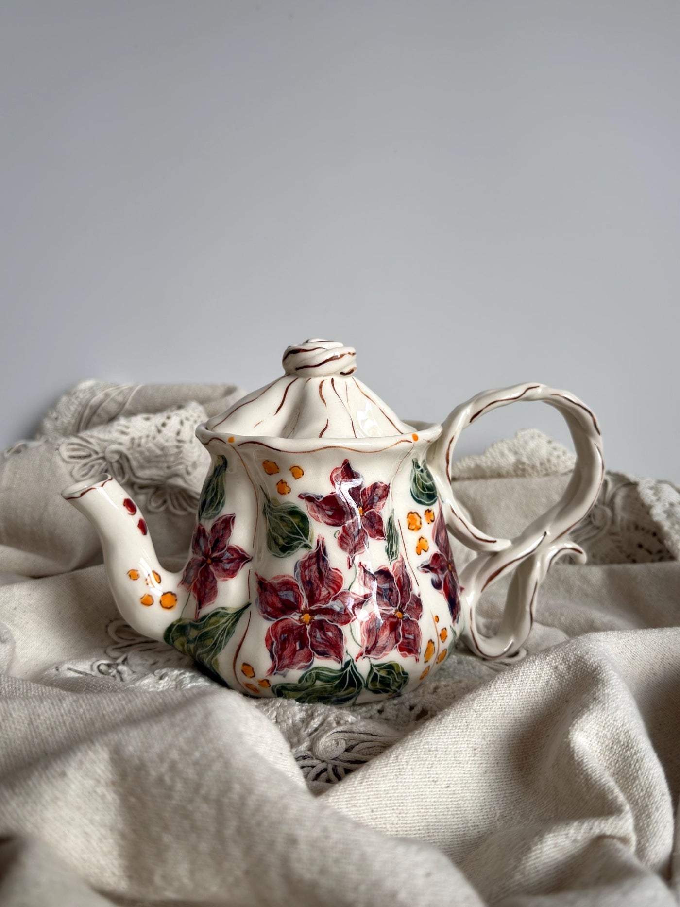 Burgundy Floral Teapot