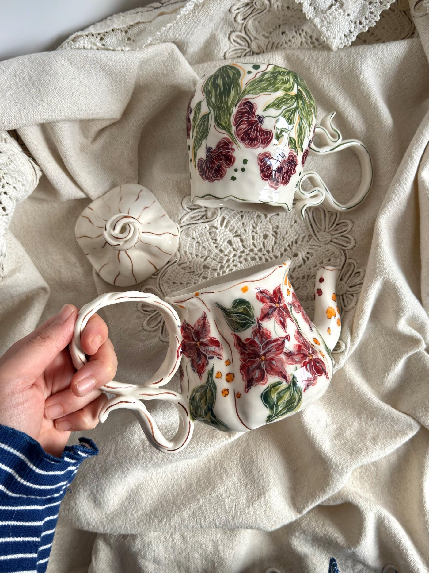 Burgundy Floral Teapot