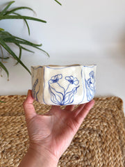 Rustic Blue Floral Hexagon Bowl