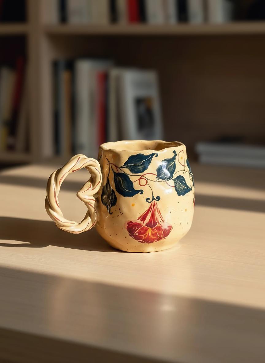 Beige Unique Floral Mug