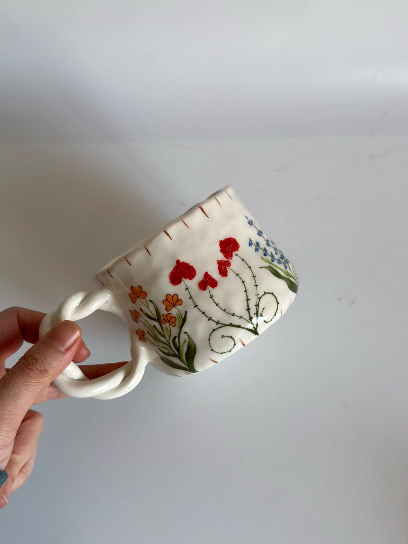 Wildflower Twisted Handle Mug