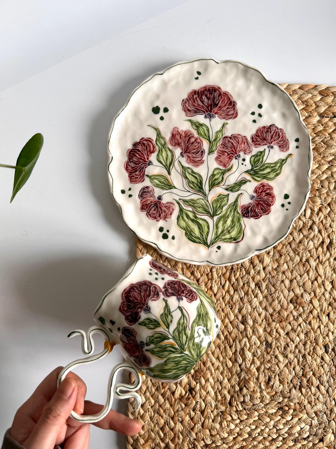 Burgundy Floral Wall / Serving Plate