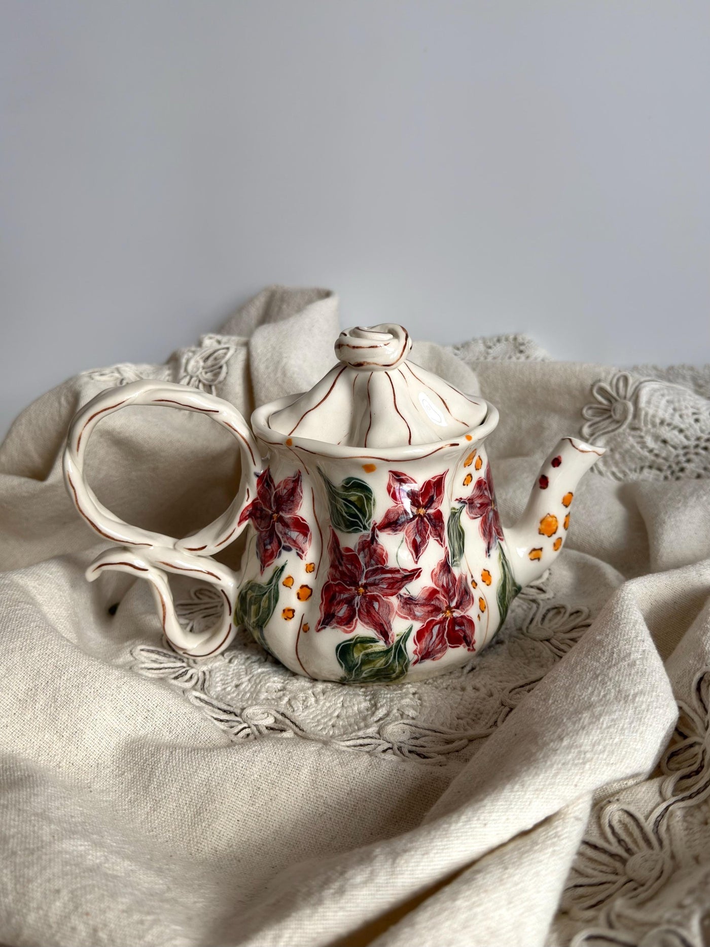 Burgundy Floral Teapot