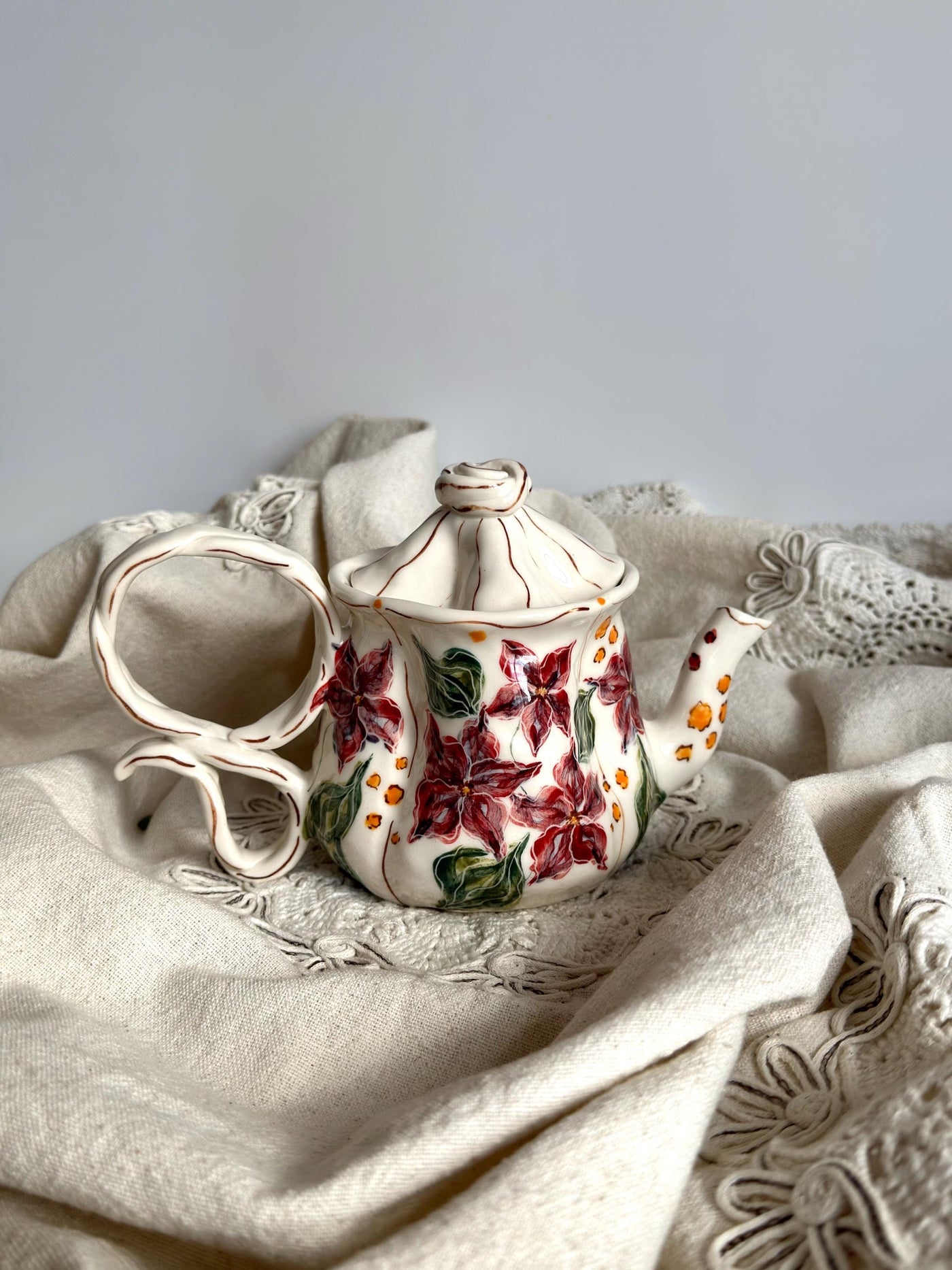 Burgundy Floral Teapot