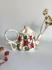 Burgundy Floral Teapot
