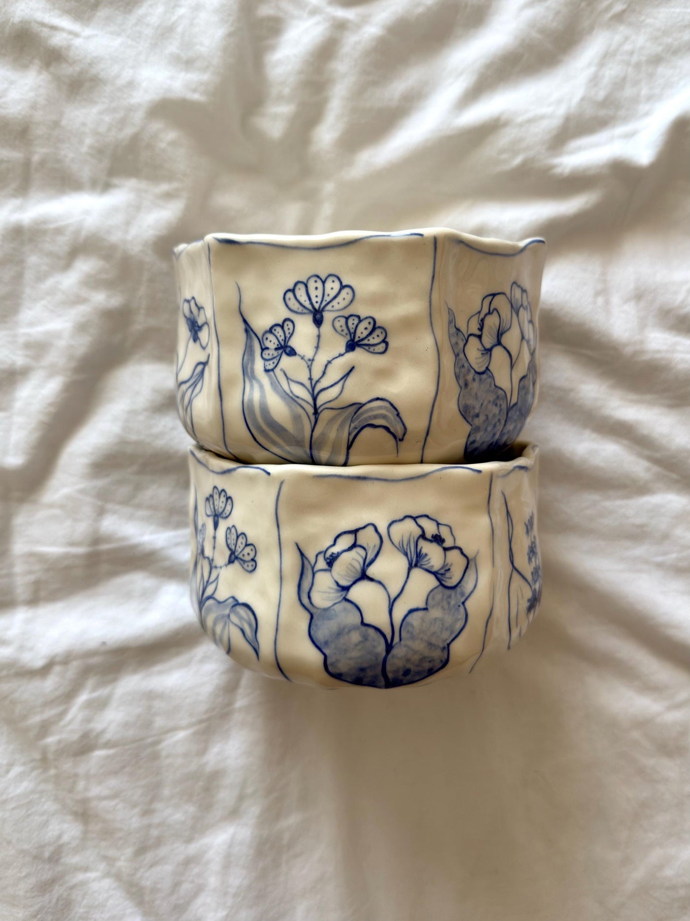 Rustic Blue Floral Hexagon Bowl