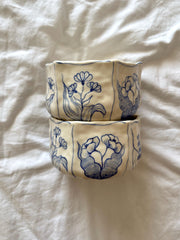 Rustic Blue Floral Hexagon Bowl