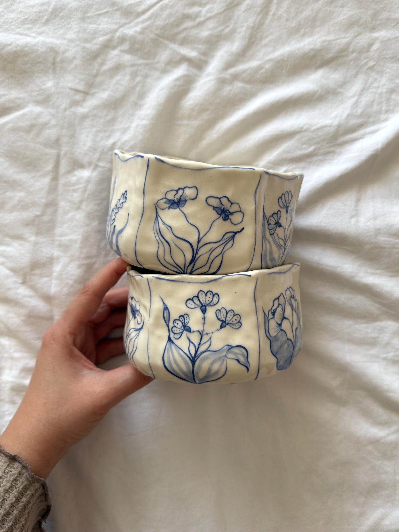Rustic Blue Floral Hexagon Bowl