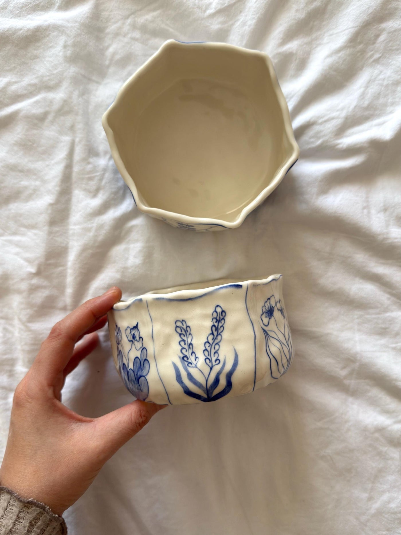 Rustic Blue Floral Hexagon Bowl
