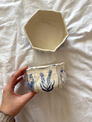 Rustic Blue Floral Hexagon Bowl