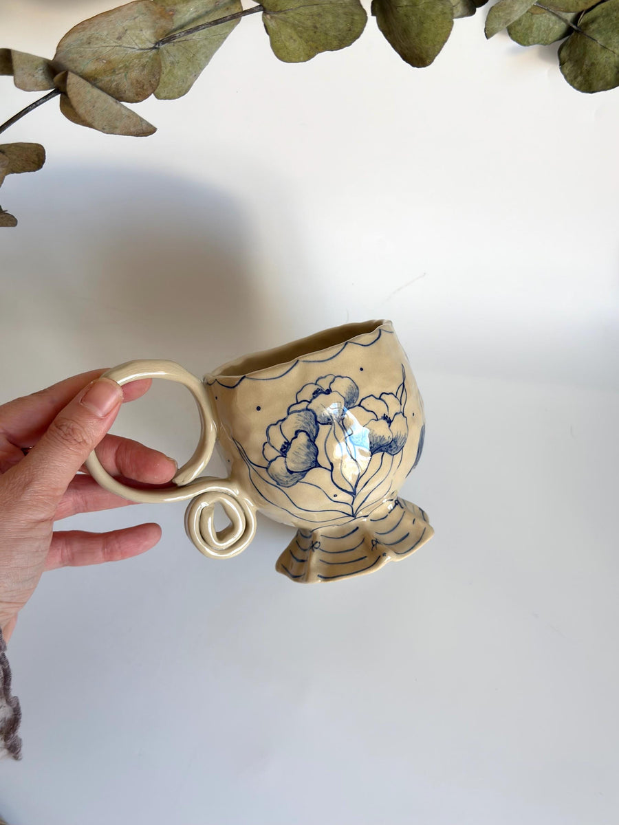 Blue Floral Mug Vintage Inspired