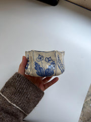 Rustic Blue Floral Hexagon Matcha Bowl