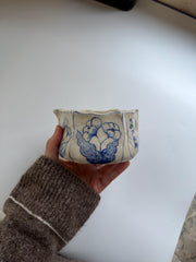 Rustic Blue Floral Hexagon Matcha Bowl